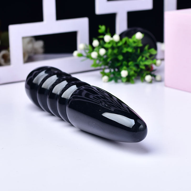 6 Inch Conical Ribbed Black Crystal Dildo