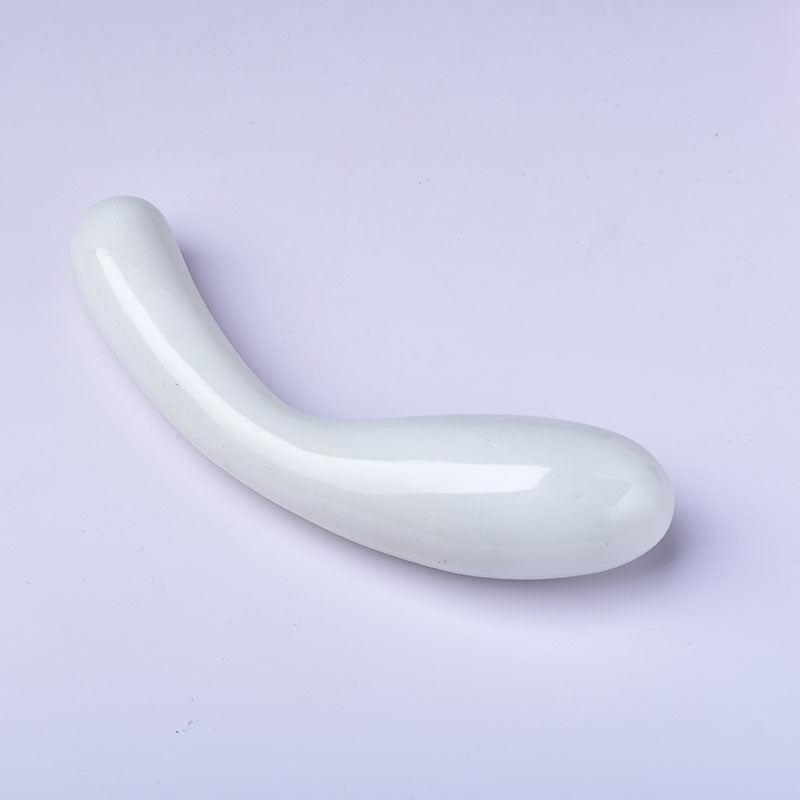 White Double Rnded Curved Crystal Dildo