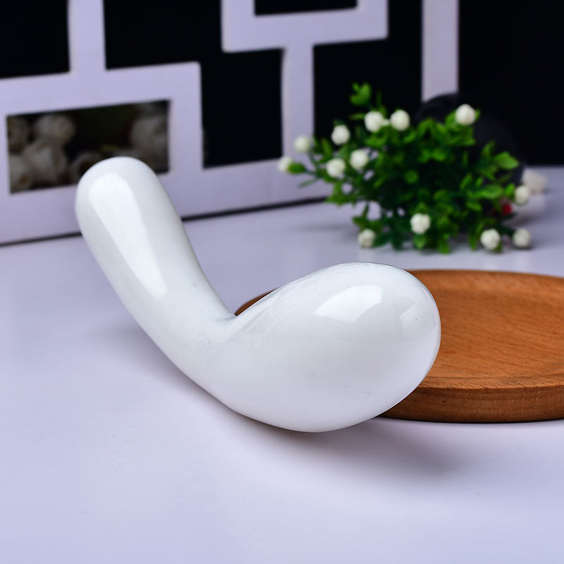 White Double Rnded Curved Crystal Dildo