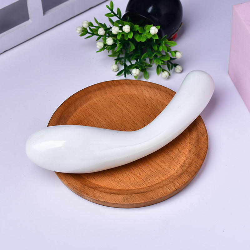 White Double Rnded Curved Crystal Dildo