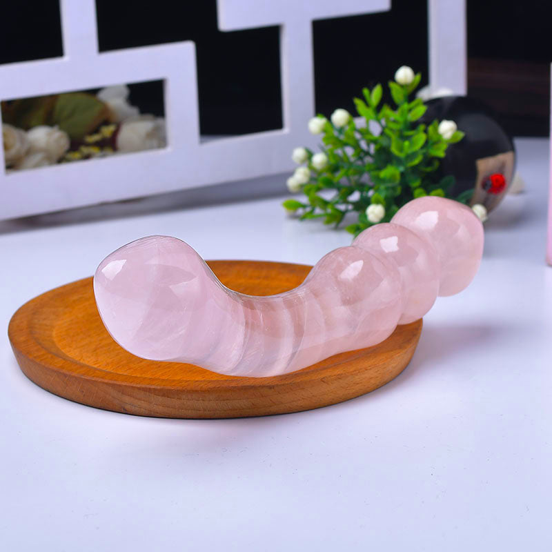 Pink Clear Curved Beaded Crystal Dildo