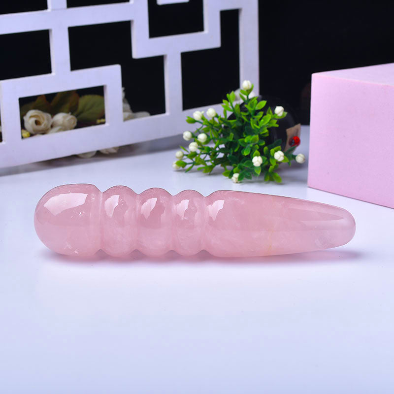 Pink Conical Ribbed Massage Crystal Dildo