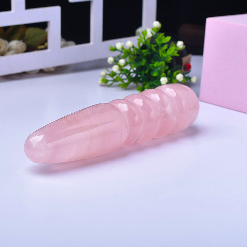 Pink Conical Ribbed Massage Crystal Dildo
