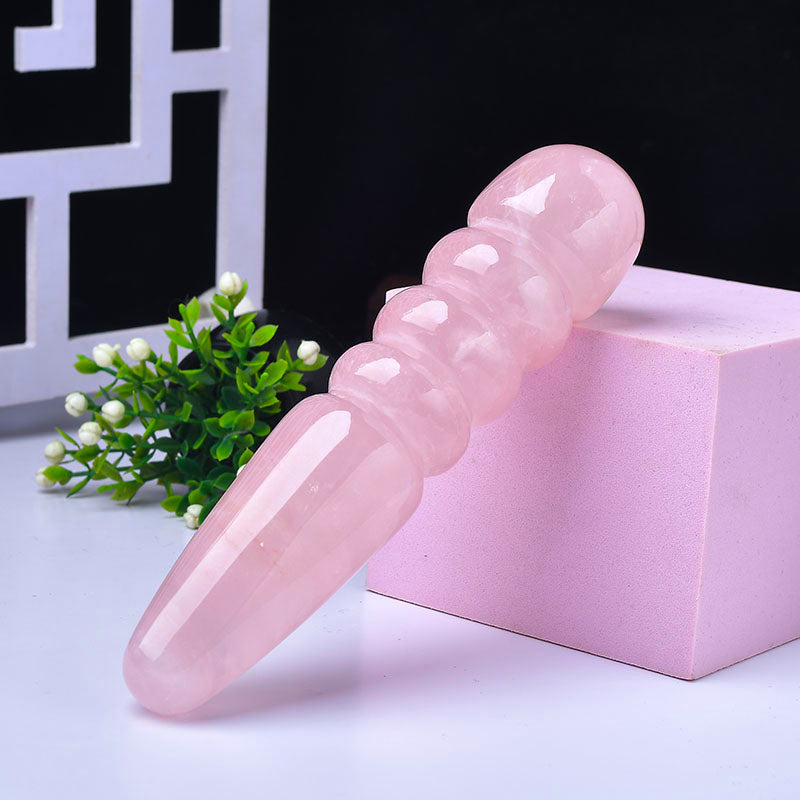Pink Conical Ribbed Massage Crystal Dildo
