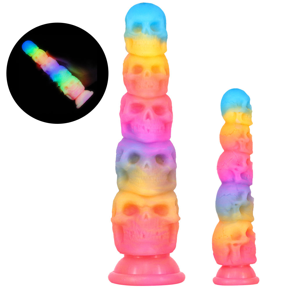 Glow In The Dark Skull Rainbow Huge Butt Plug