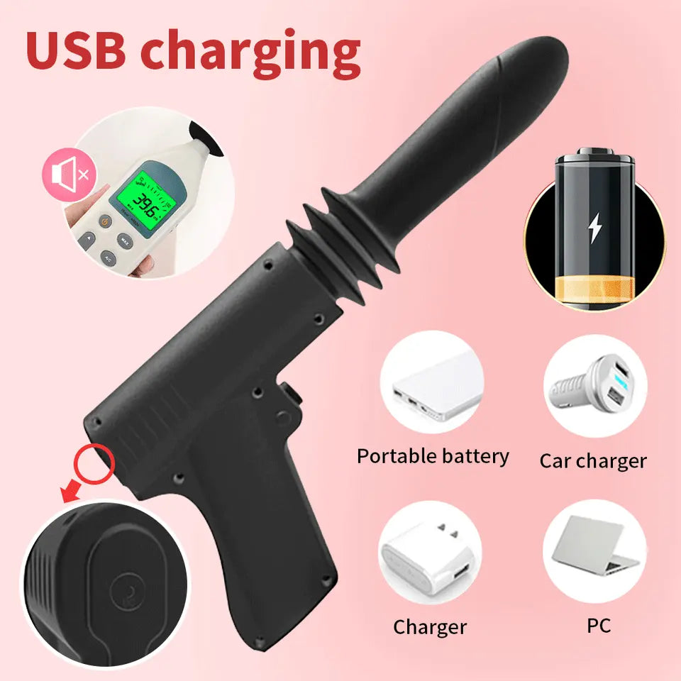 Massage Gun Dildo Black Thrusting Sex Toy