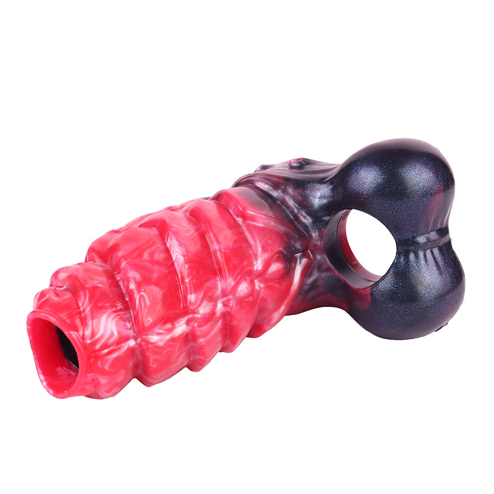 Silicone Texture Monster Red Vibrating Penis Sleeve