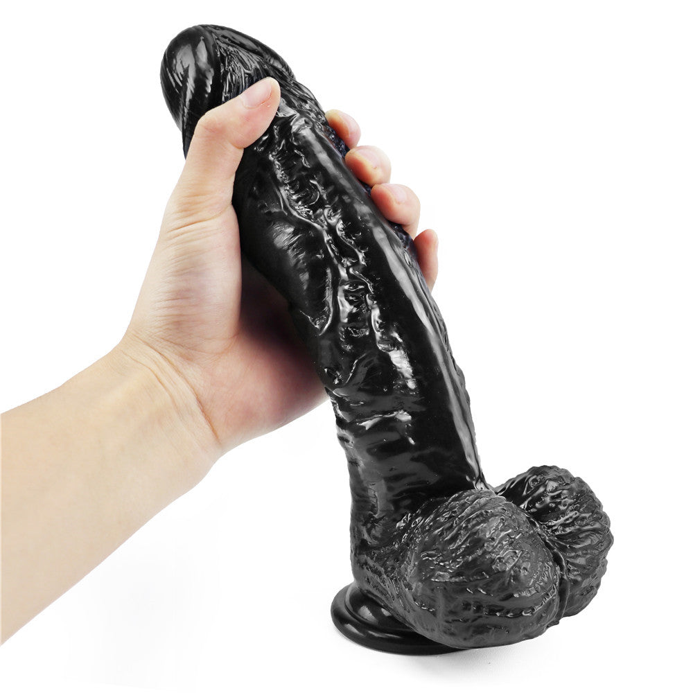 10 Inch Black Rough Realistic Big Dildo