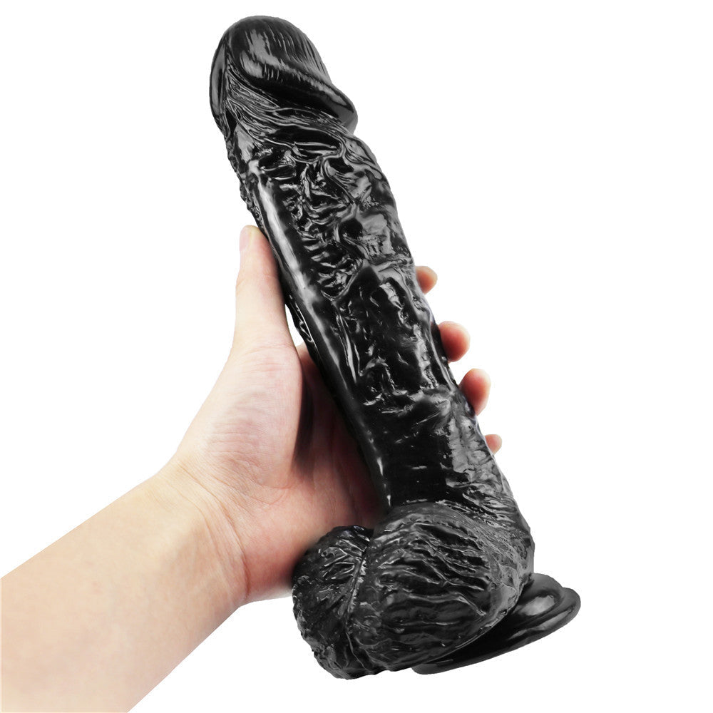10 Inch Black Rough Realistic Big Dildo
