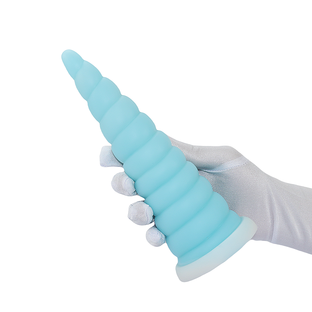 8 Inch Blue Spiral Cone Unicorn Dildo