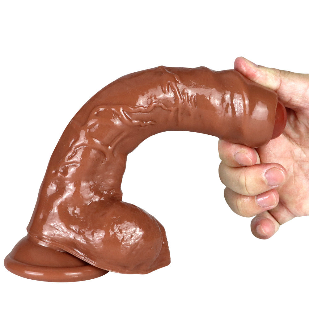 8 Inch Realistic Brown Dildo with Foreskin