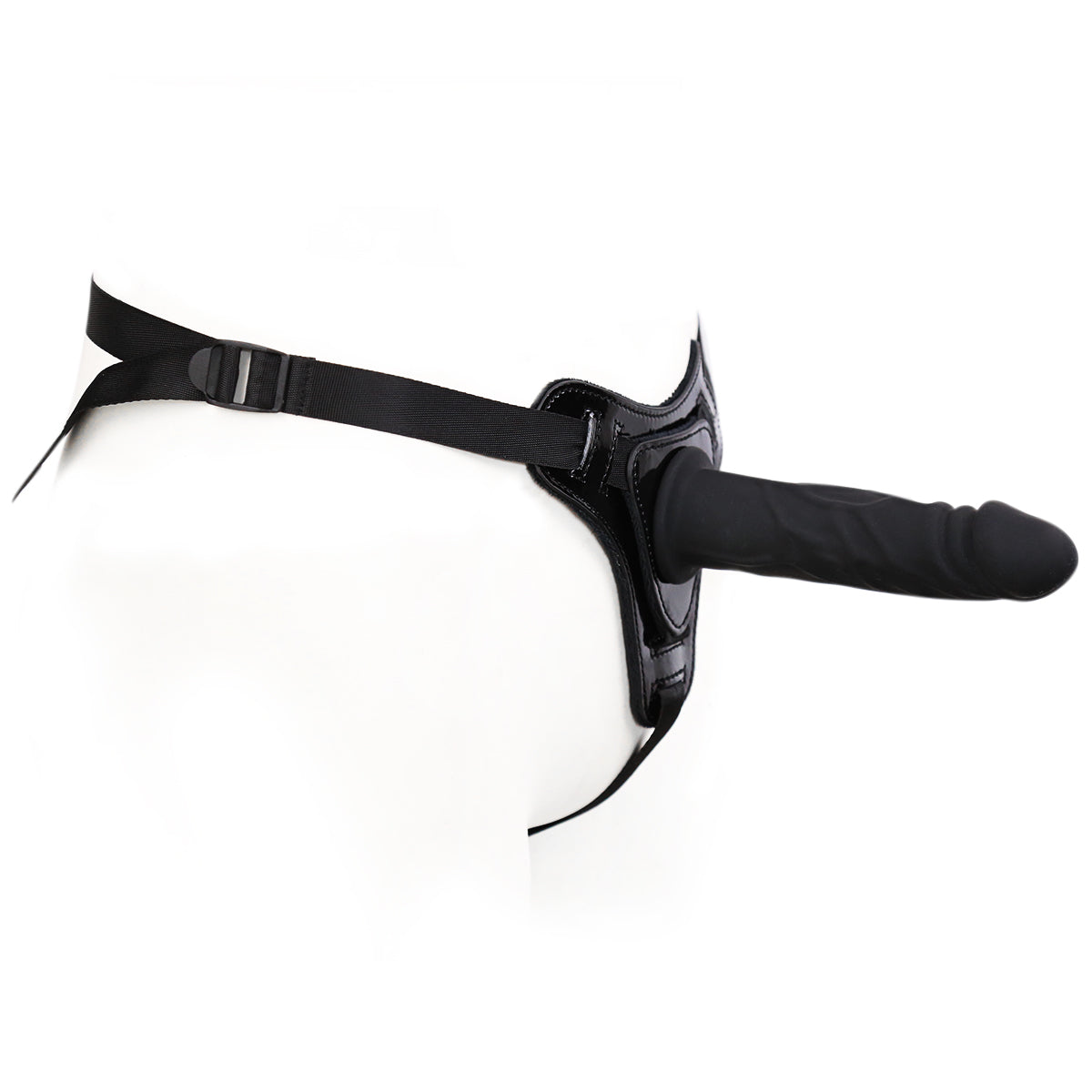 Black Shiny Leather 5.9 Inch Strap On Dildo