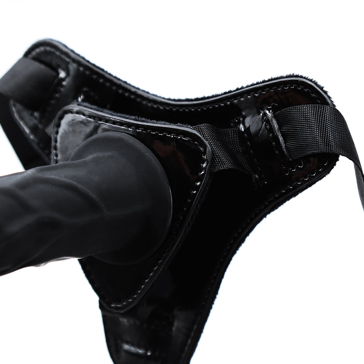 Black Shiny Leather 5.9 Inch Strap On Dildo