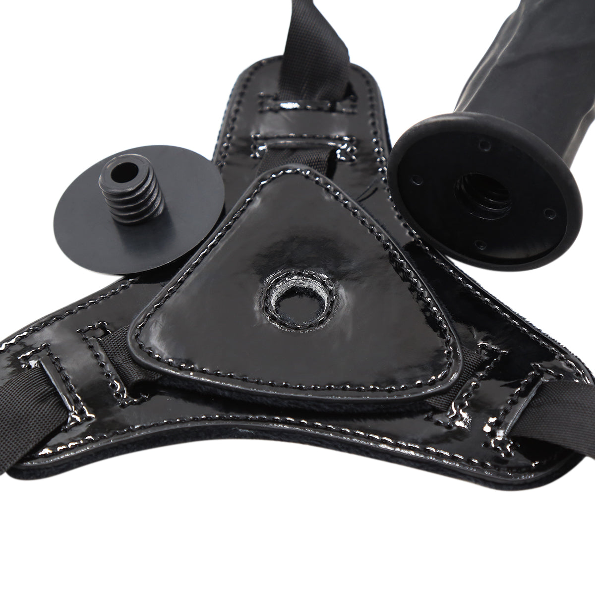 Black Shiny Leather 5.9 Inch Strap On Dildo