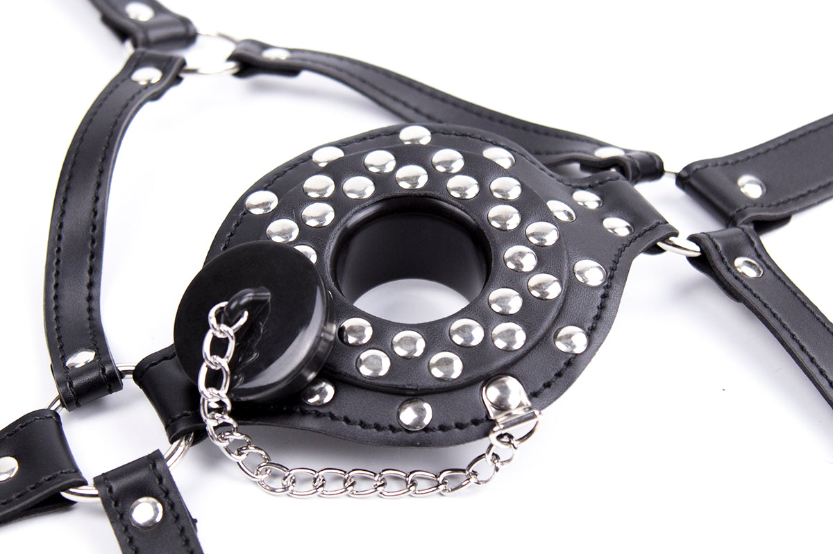 Black Leather Removable BDSM Ball Mask Gag