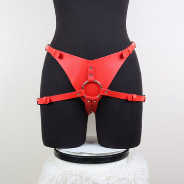 Red Premium Leather Strap On Harness