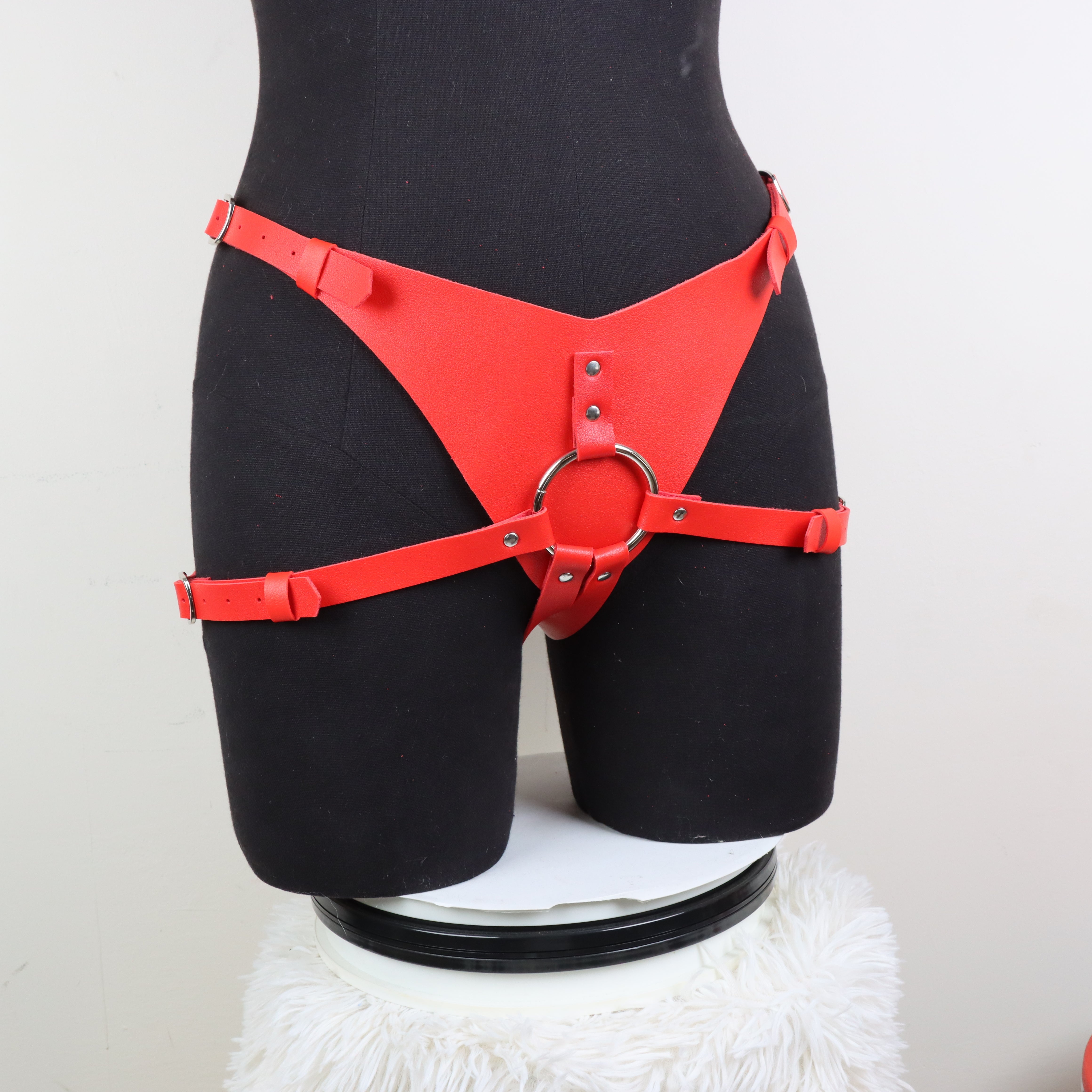 Red Premium Leather Strap On Harness