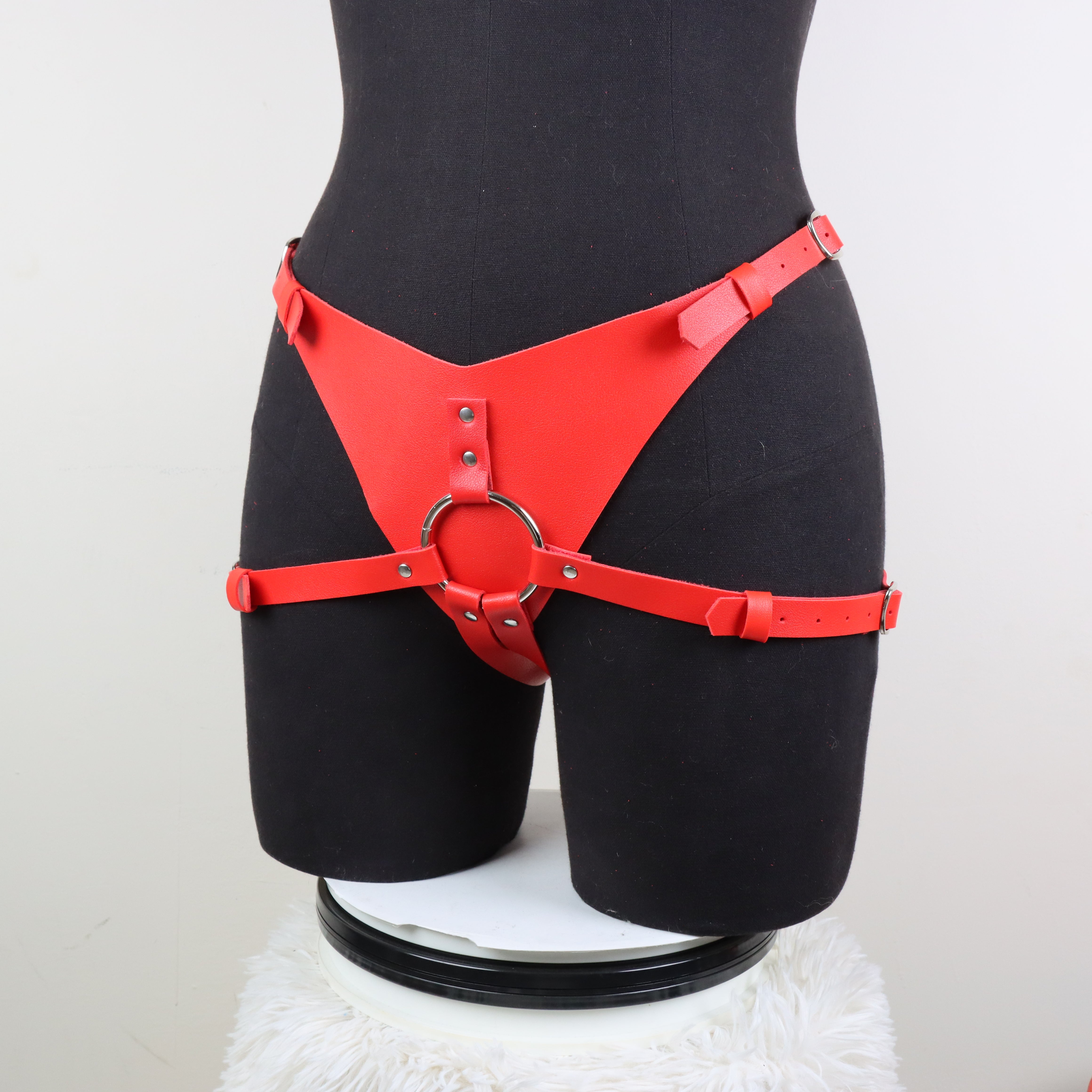 Red Premium Leather Strap On Harness
