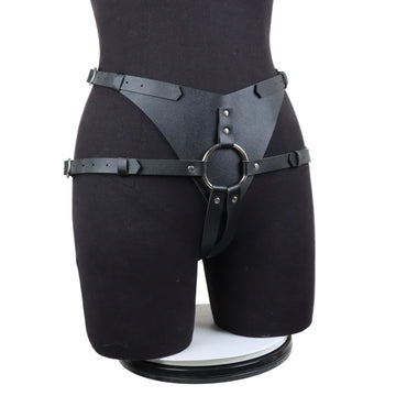 Black Premium Leather Couple Strap On Harness