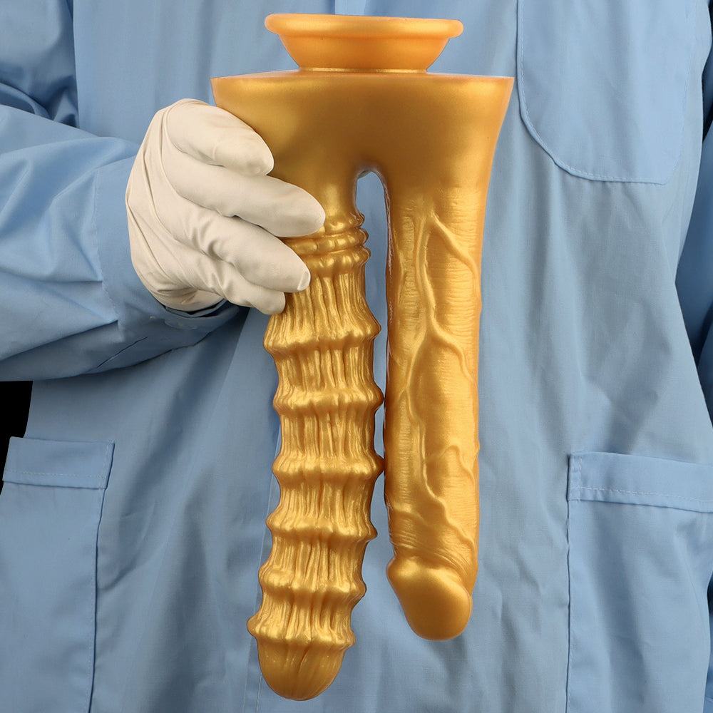 10 Inch Gold Silicone Double Penetration Dildo