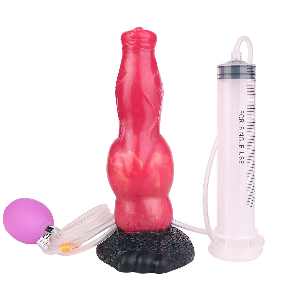 8 Inch Red Inflatable Dog Squirting Dildo