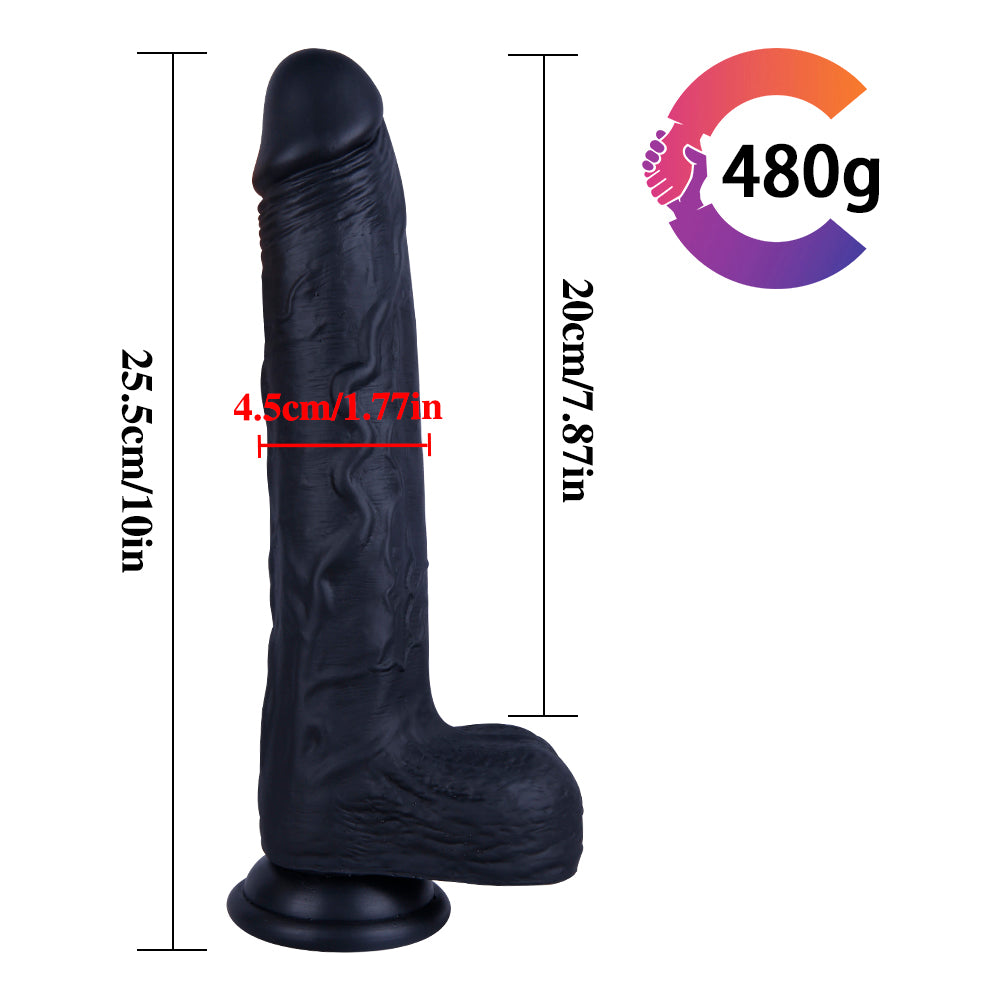 10 Inch Long Silicone Black Dildo