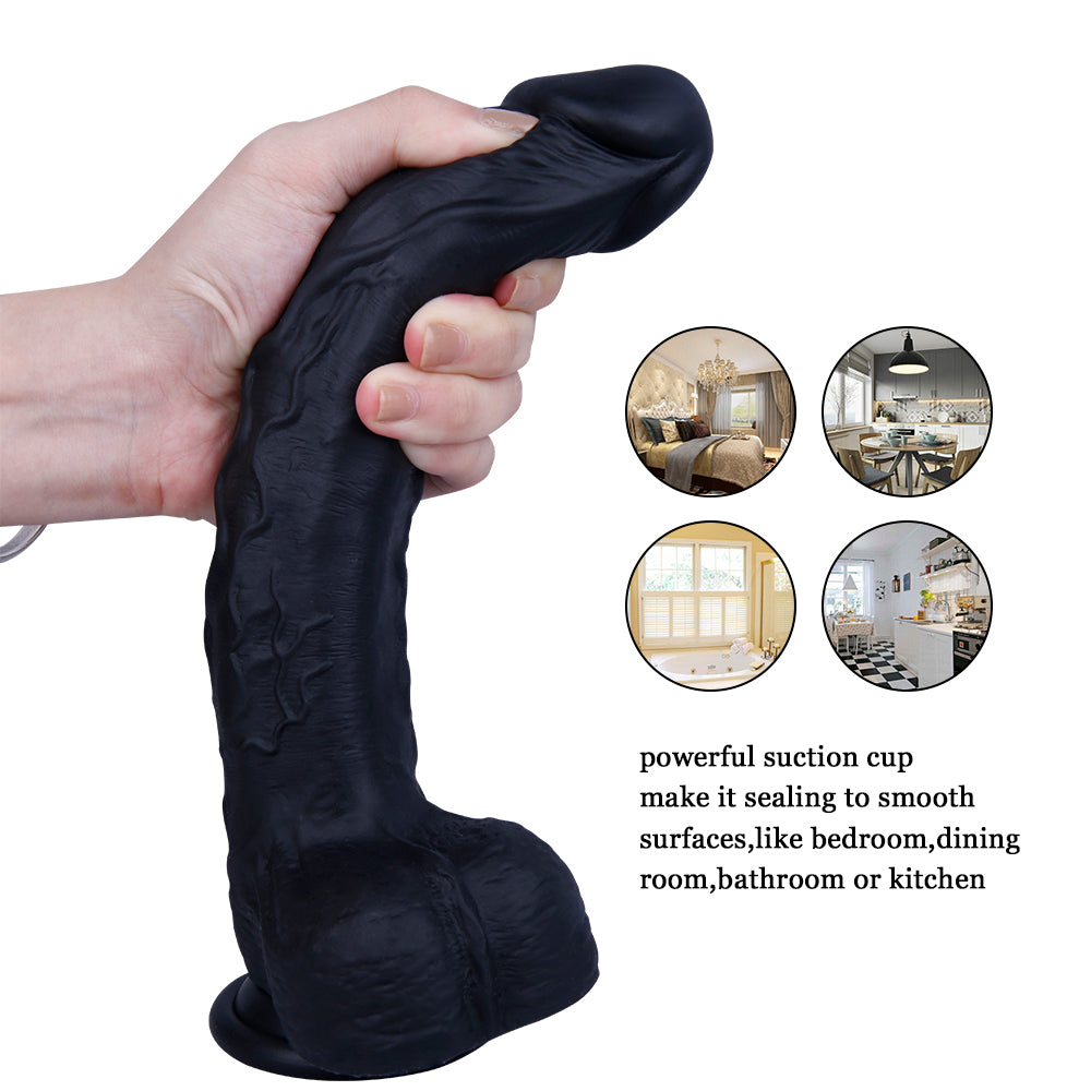 10 Inch Long Silicone Black Dildo
