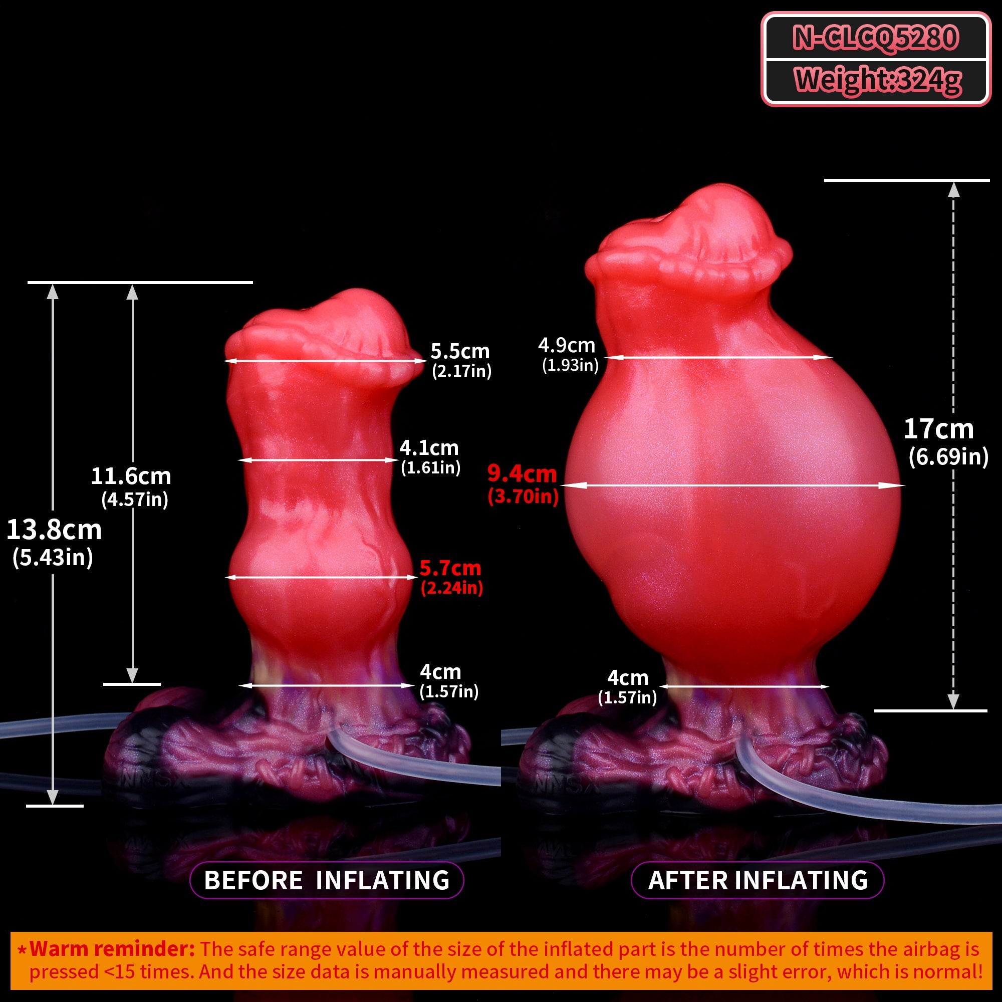 Small Red Inflatable Ejaculating Horse Dildo