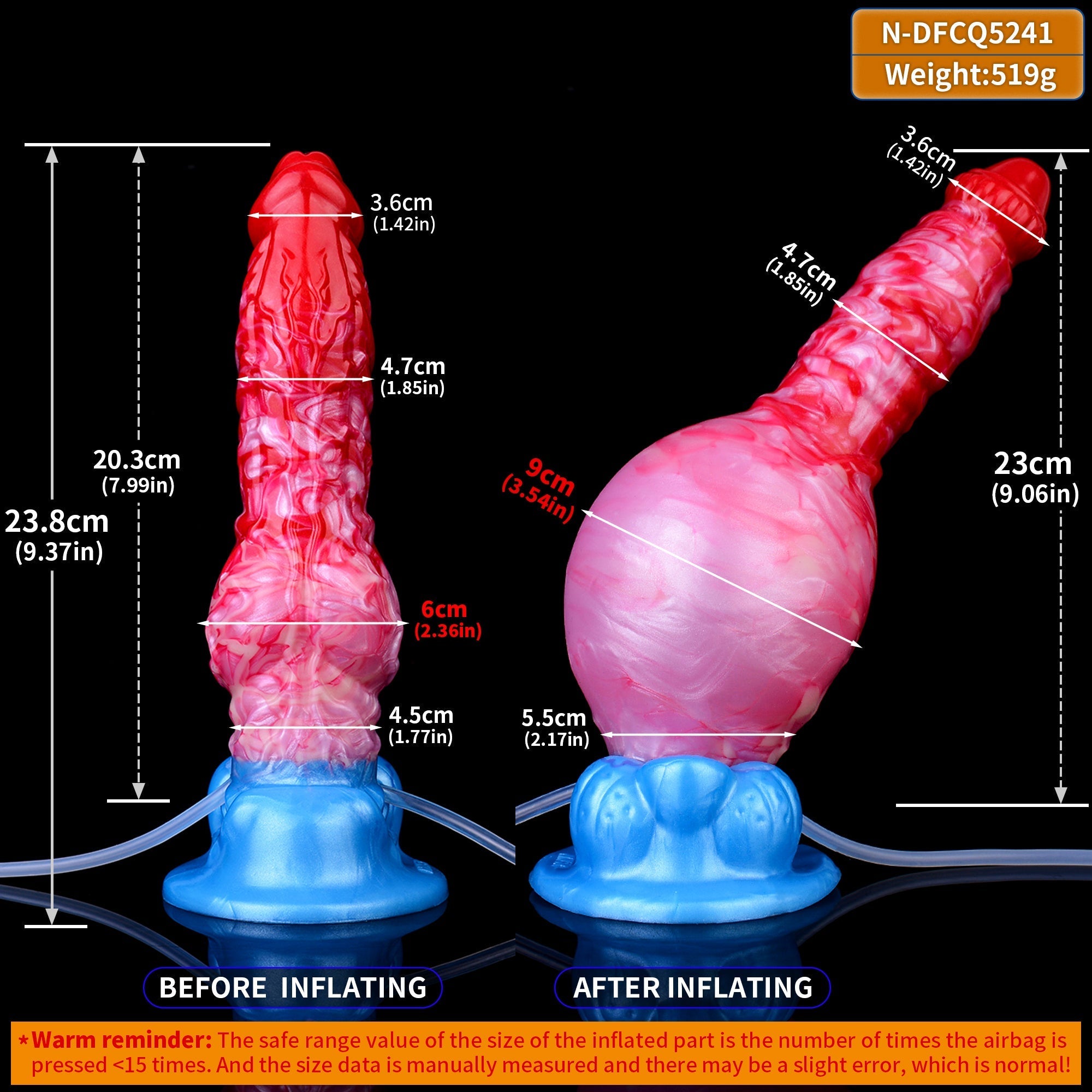9 Inch Inflatable Silicone Red Ejaculating Dildo