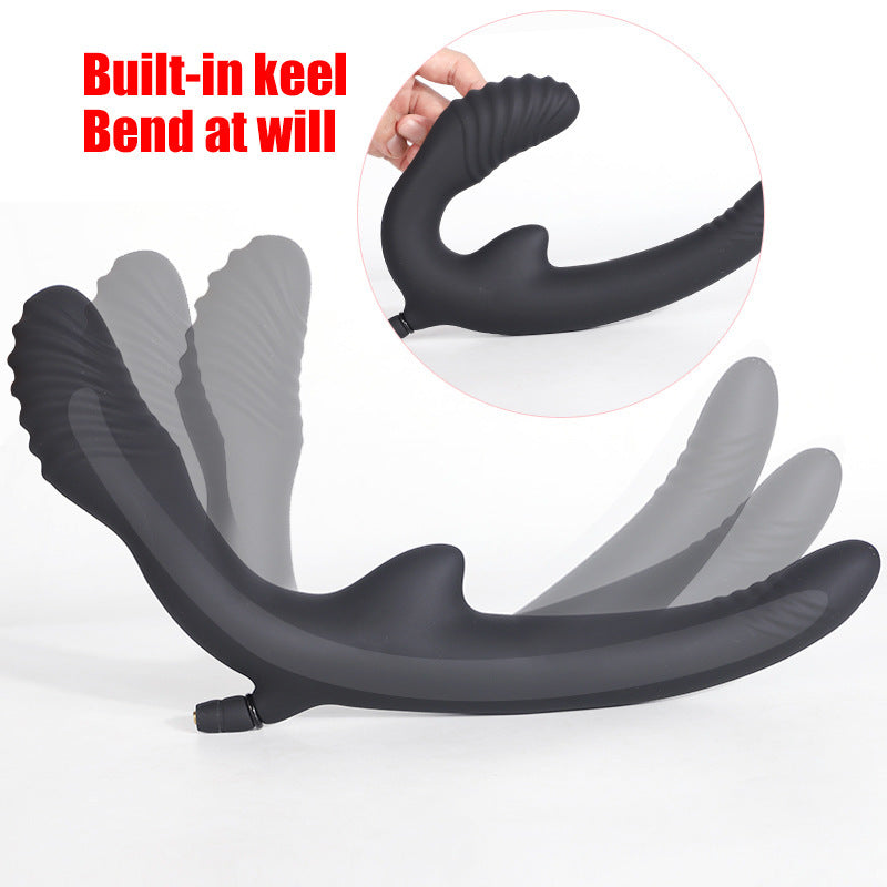 Black Silicone Adjustable Double Insert Inflatable Dildo