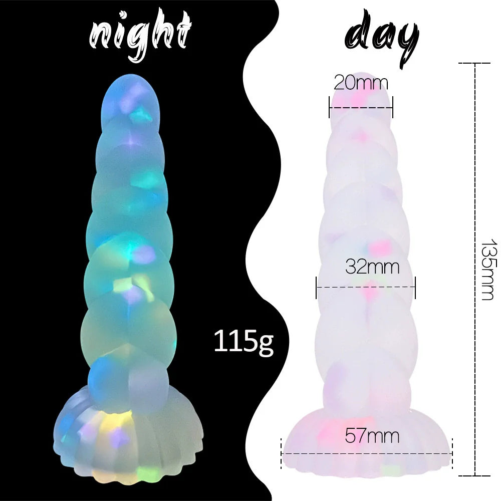 Glow in the Dark Confetti Fantasy Unicorn Dildo—Multiple sizes
