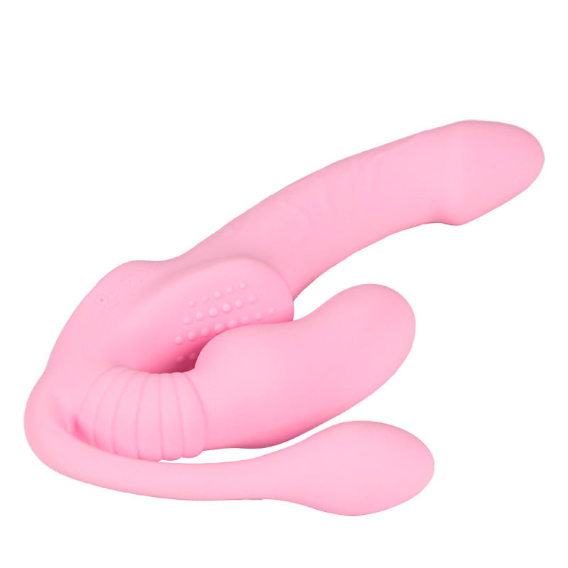 Pink Vibrating Female Strapless Strapon