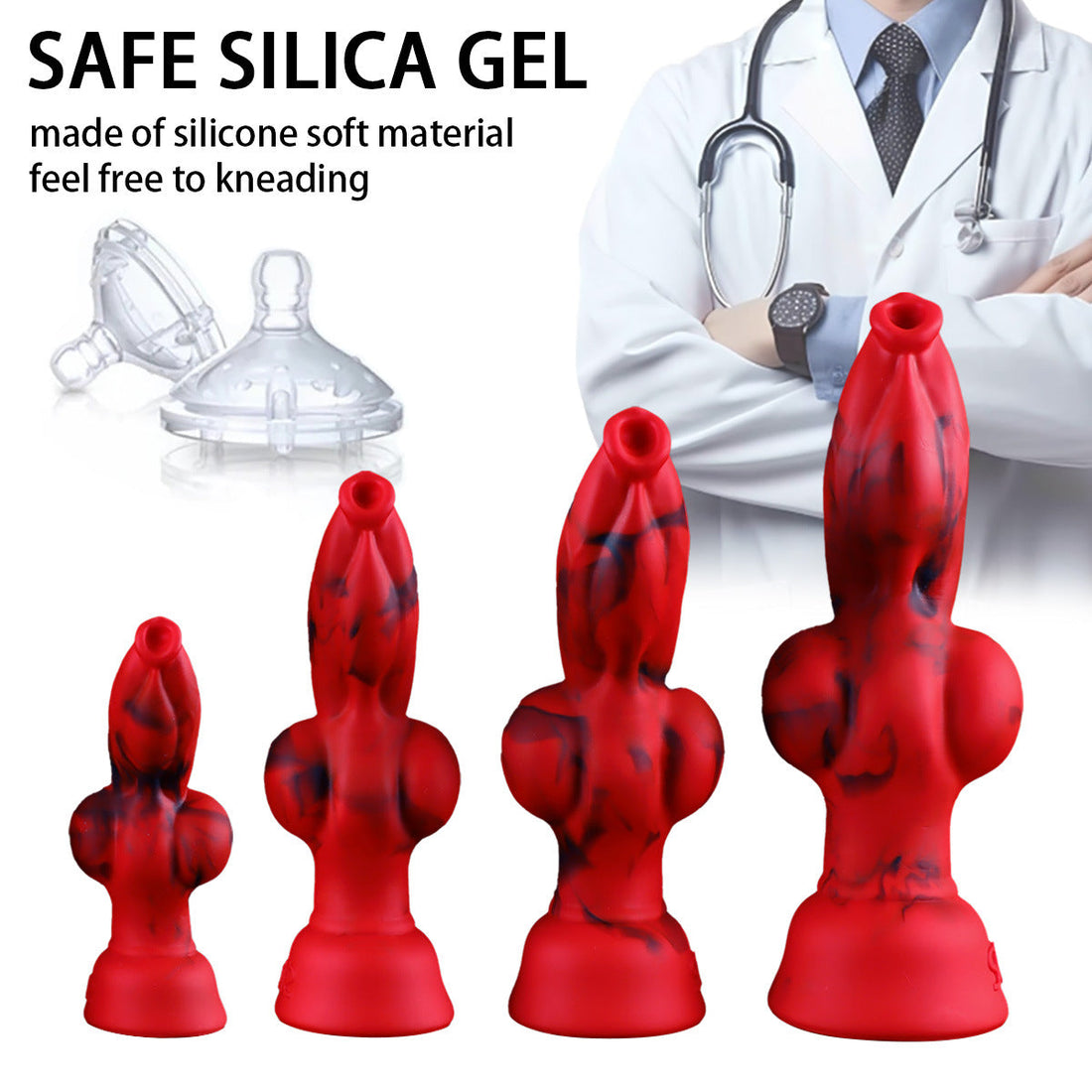 Red Soft Multi-Size Fantasy Dog Dildo