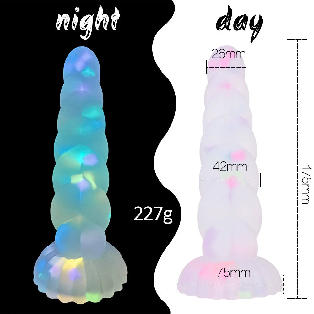 Glow in the Dark Confetti Fantasy Unicorn Dildo—Multiple sizes