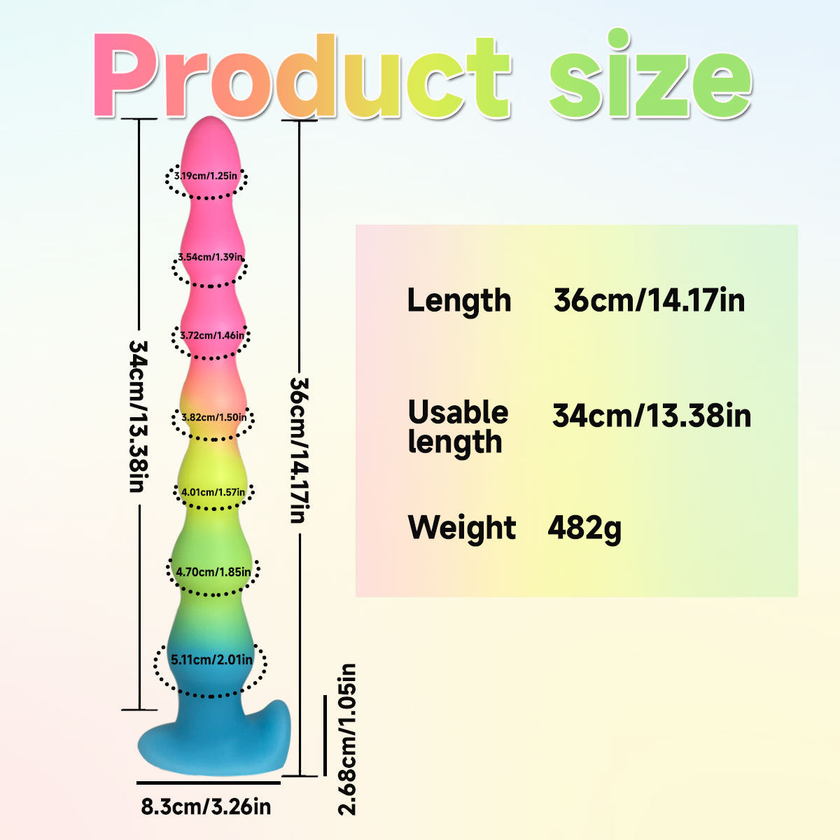 14 Inch Rainbow Silicone Beaded Tentacle Dildo