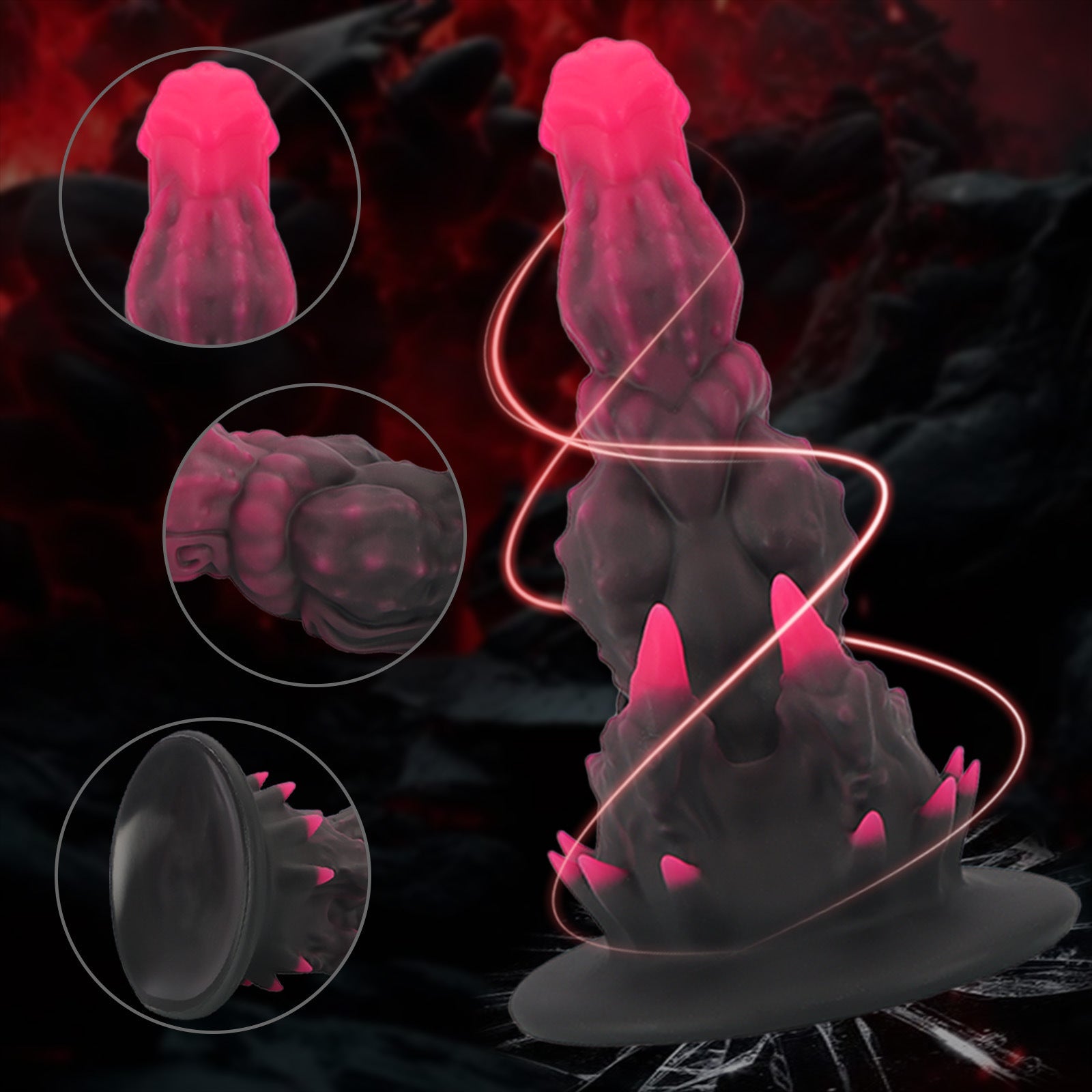 Black Red Fantasy Spiked Monster Dildo
