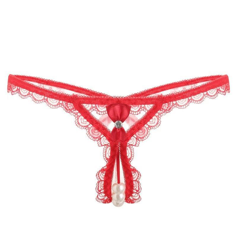 Lace Triangle Pearl Massage Open Panties