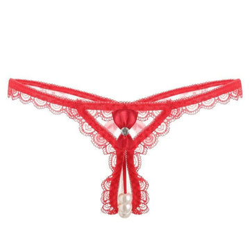 Lace Triangle Pearl Massage Open Panties