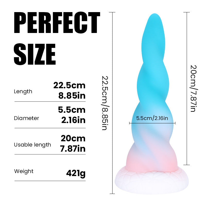 8 Inch Blue Conical Thread Unicorn Dildo