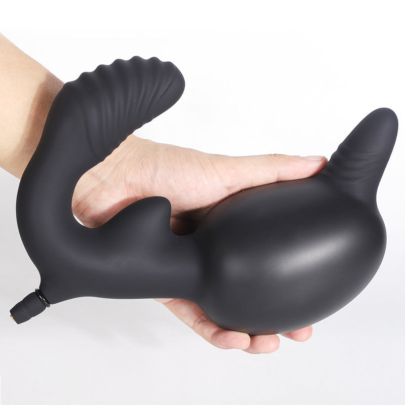 Black Silicone Adjustable Double Insert Inflatable Dildo