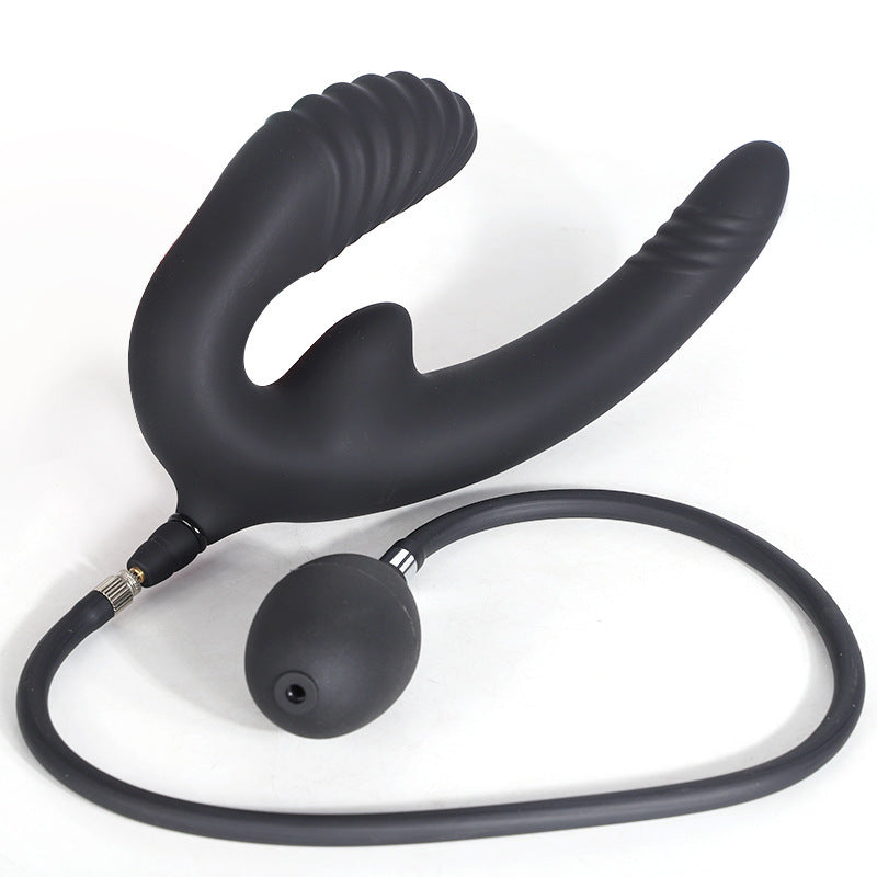 Black Silicone Adjustable Double Insert Inflatable Dildo