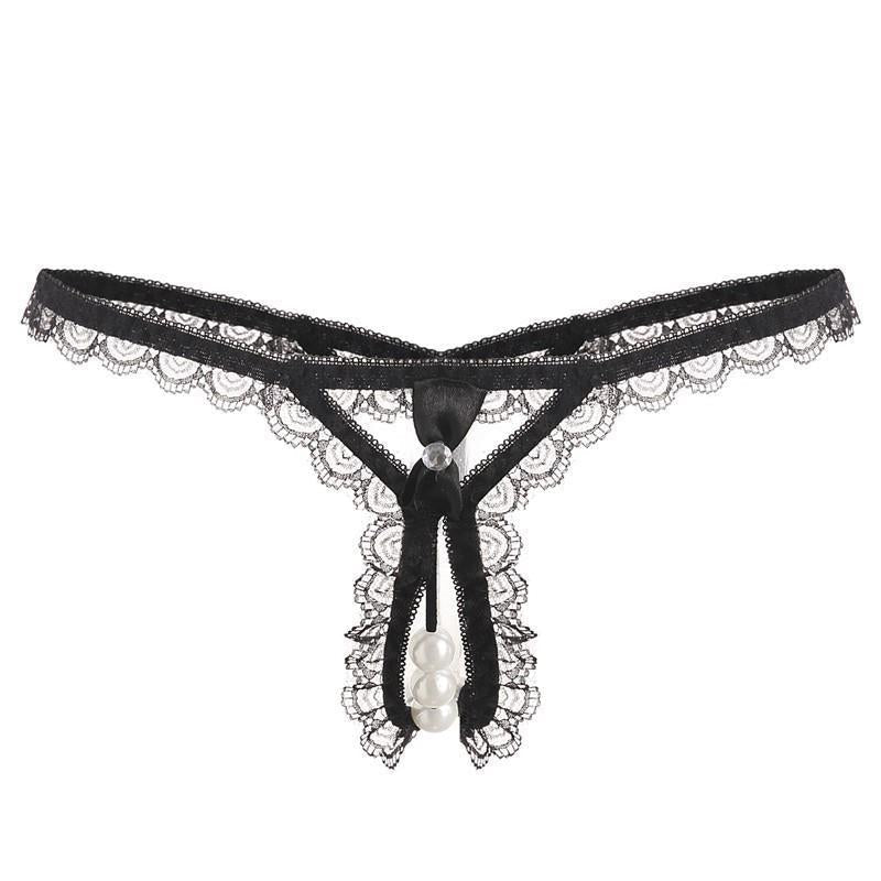 Lace Triangle Pearl Massage Open Panties