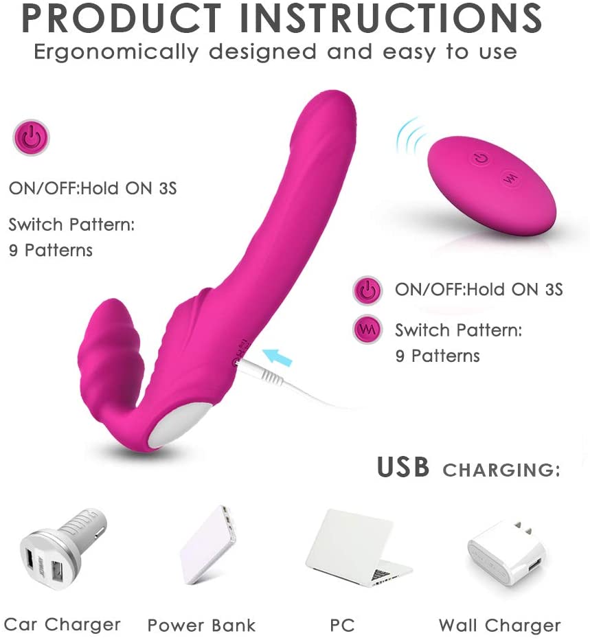 Remote Control Vibrating Strapless Strap On Silicone Dildo Vibrator