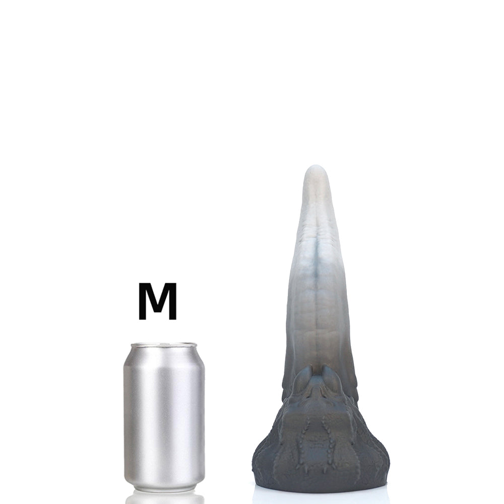 Grey Curved Tongue Silicone Fantasy Dildo