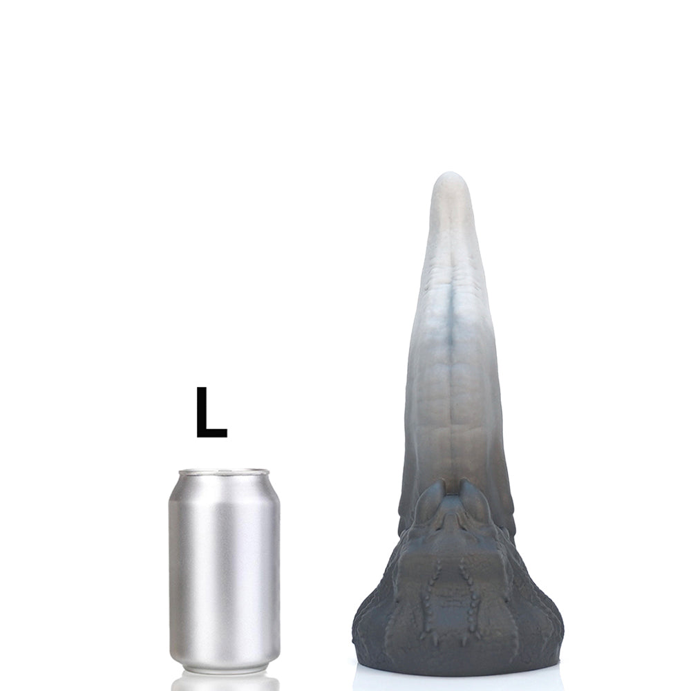 Grey Curved Tongue Silicone Fantasy Dildo