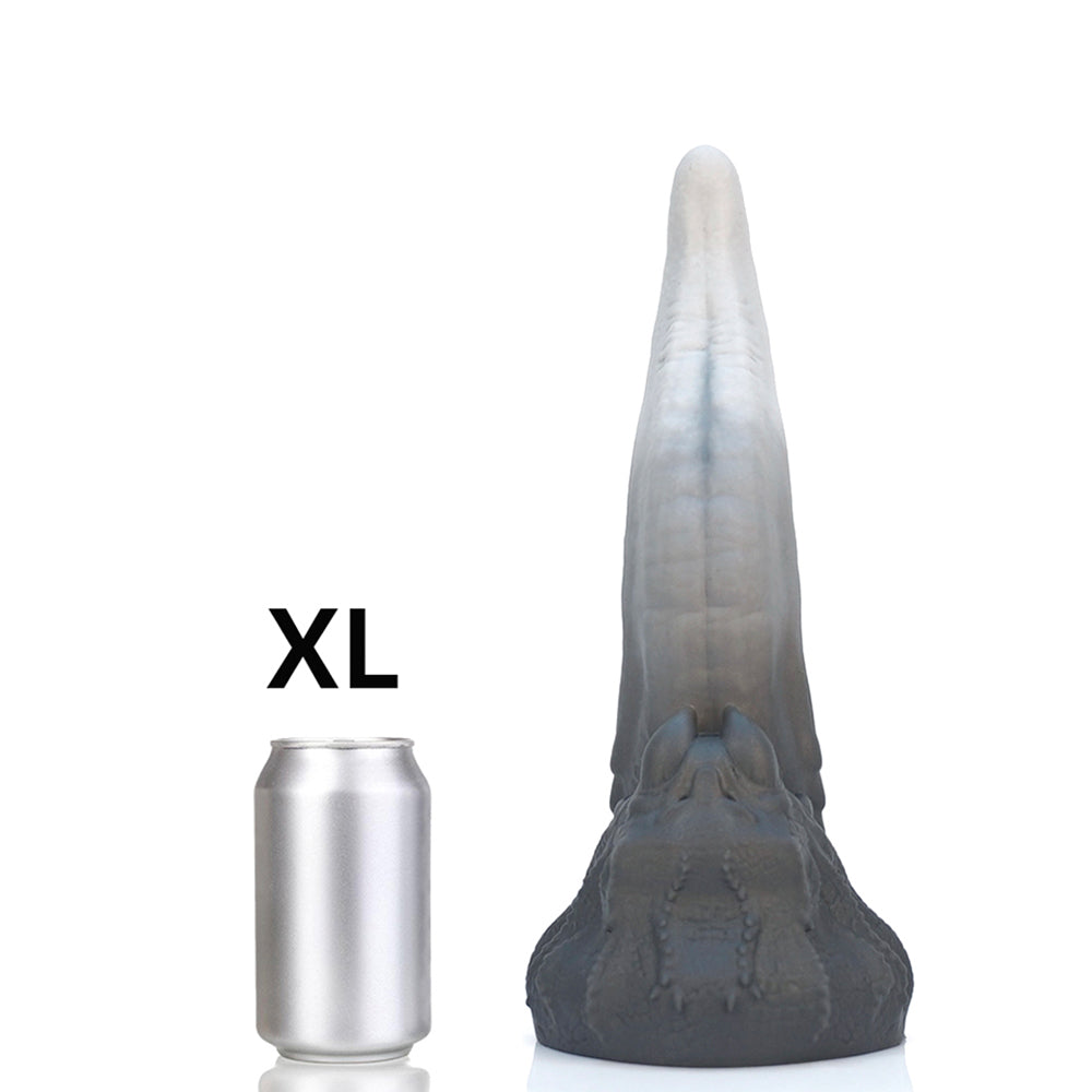 Grey Curved Tongue Silicone Fantasy Dildo
