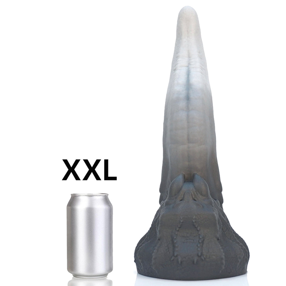 Grey Curved Tongue Silicone Fantasy Dildo
