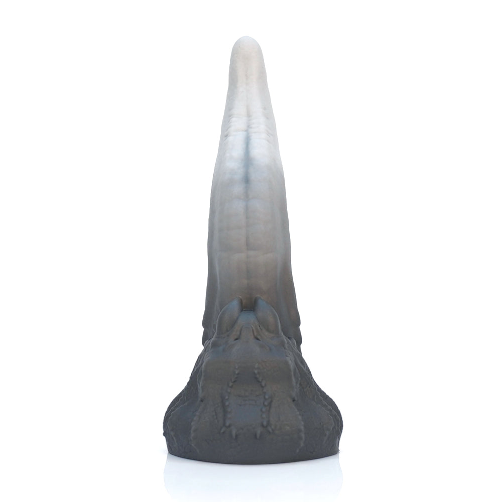 Grey Curved Tongue Silicone Fantasy Dildo