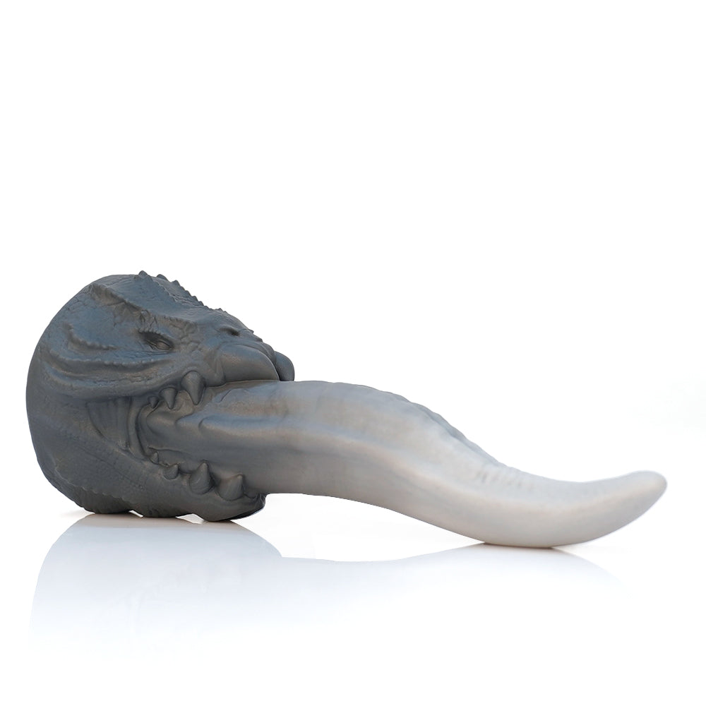Grey Curved Tongue Silicone Fantasy Dildo