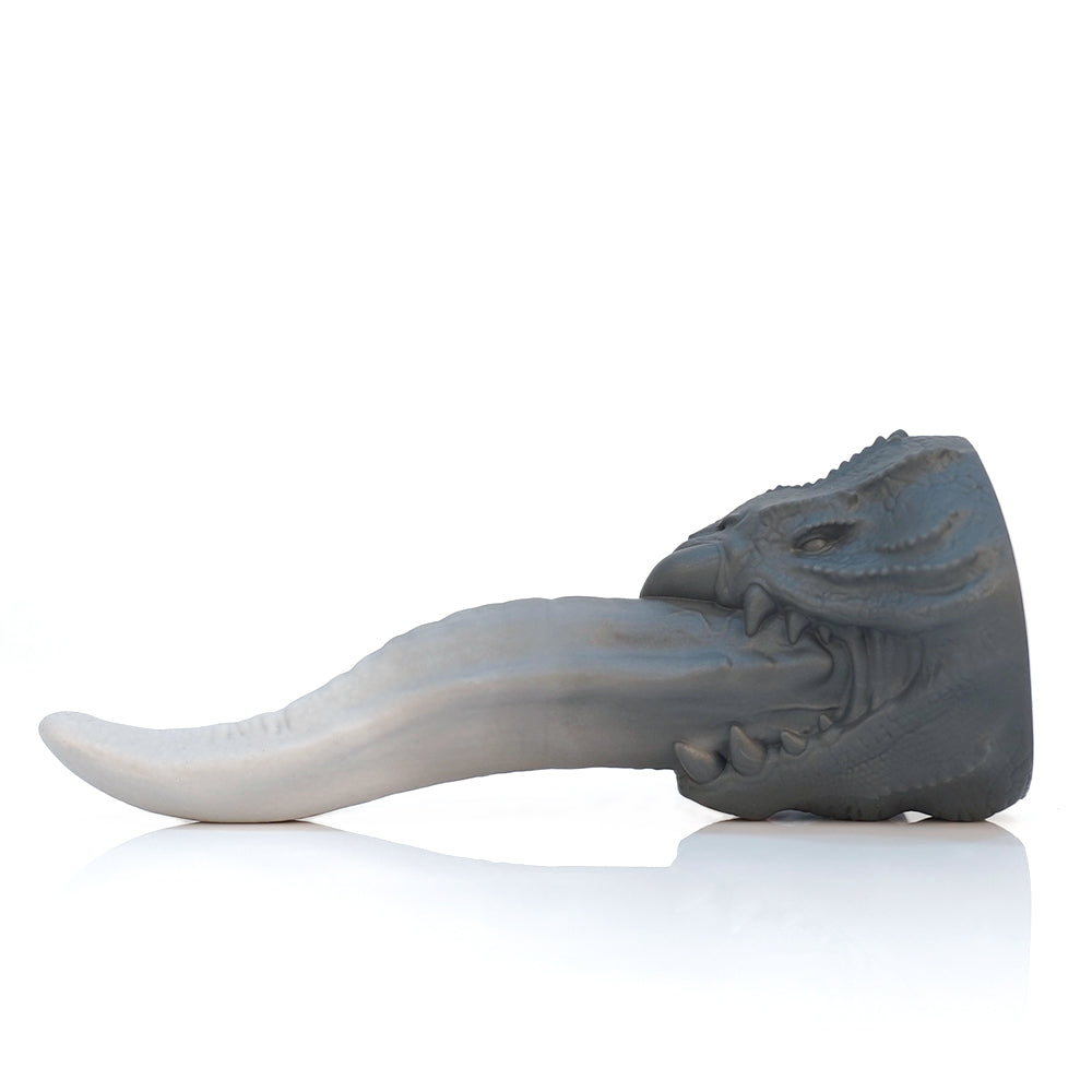 Grey Curved Tongue Silicone Fantasy Dildo
